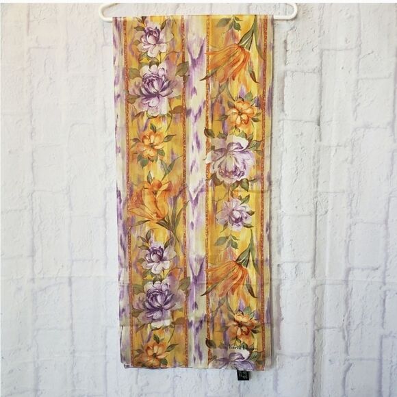 HARVE BENARD Floral Semi-Sheer Scarf Made In Italy Polyester - Picture 1 of 5